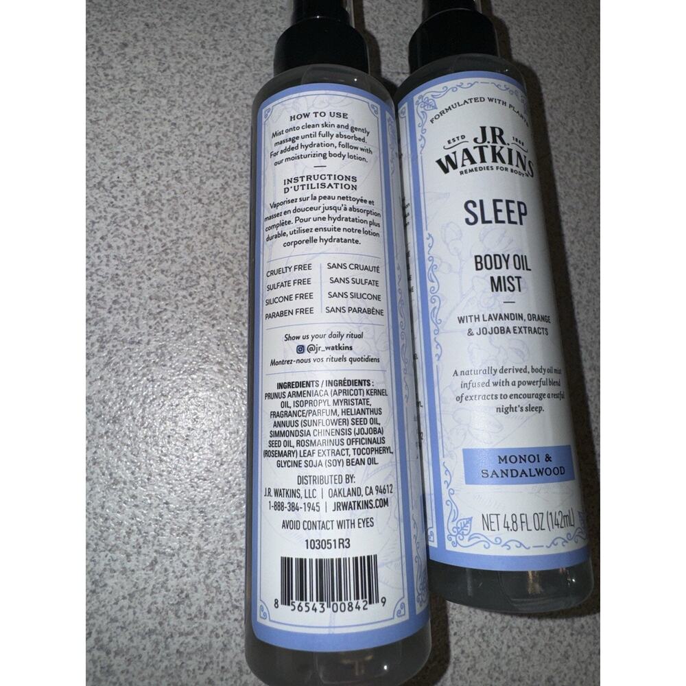 2 PACK J.R. Watkins Sleep Body Oil Mist, Hydrates Skin Monoi & Sandalwood, 4.8oz - Picture 3 of 3